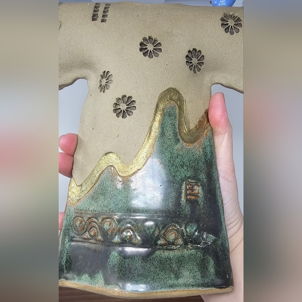 Handmade Art Pottery Kimono Vessel Vase With Bird By Sue Baldwin 9.5X8.5 Signed - Picture 4 of 16